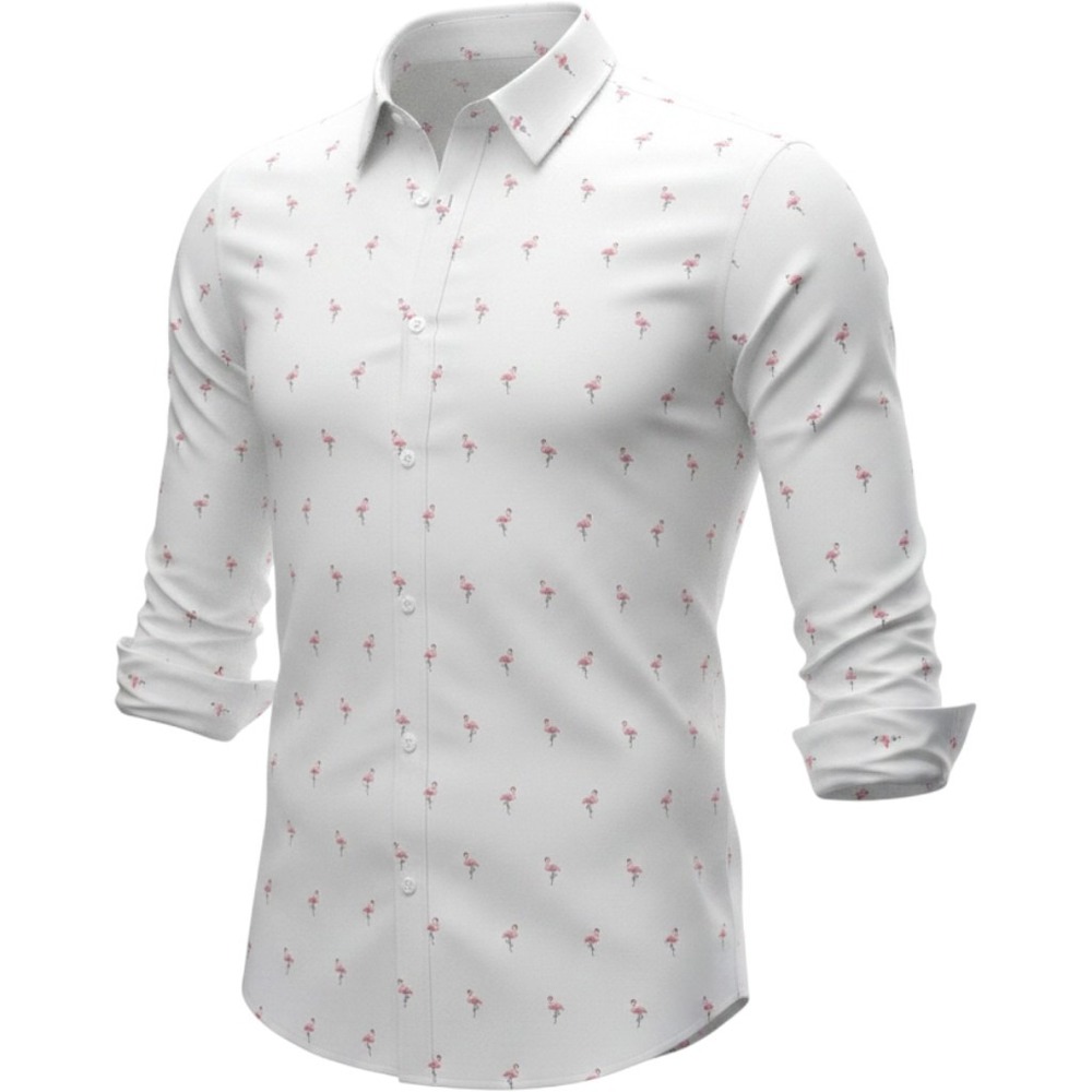 Desert Dunes Mens White Flamingo Print Long Sleeve Button Down Shirt XXL Stretch